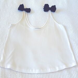 Zara White Cropped Tank Top with Black Bows on Straps - Size S